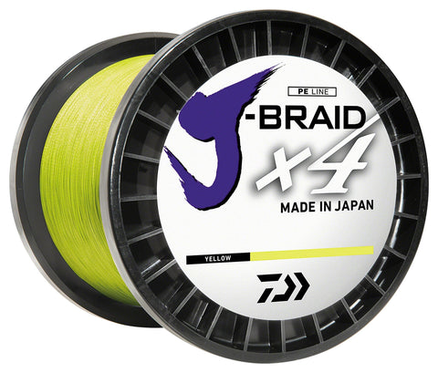 Daiwa J-Braid x4 Strand Braided Line Fluorescent Yellow 50lb 3000yd