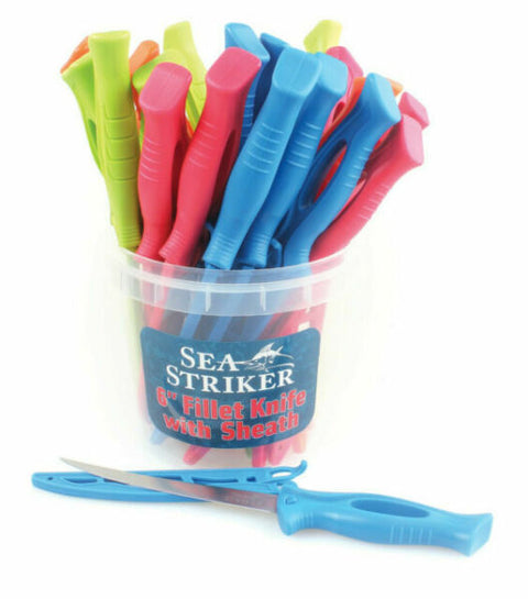 Sea StrikerFillet Fillet knife w/ Sheath 24 pc Bucket Display, Assorted Colors
